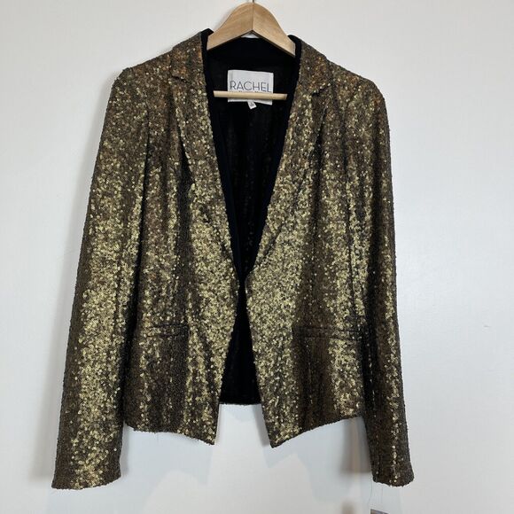 NWT Rachel Rachel Roy Women Gold Sequin Blazer Jacket Size 0 Open Front $179